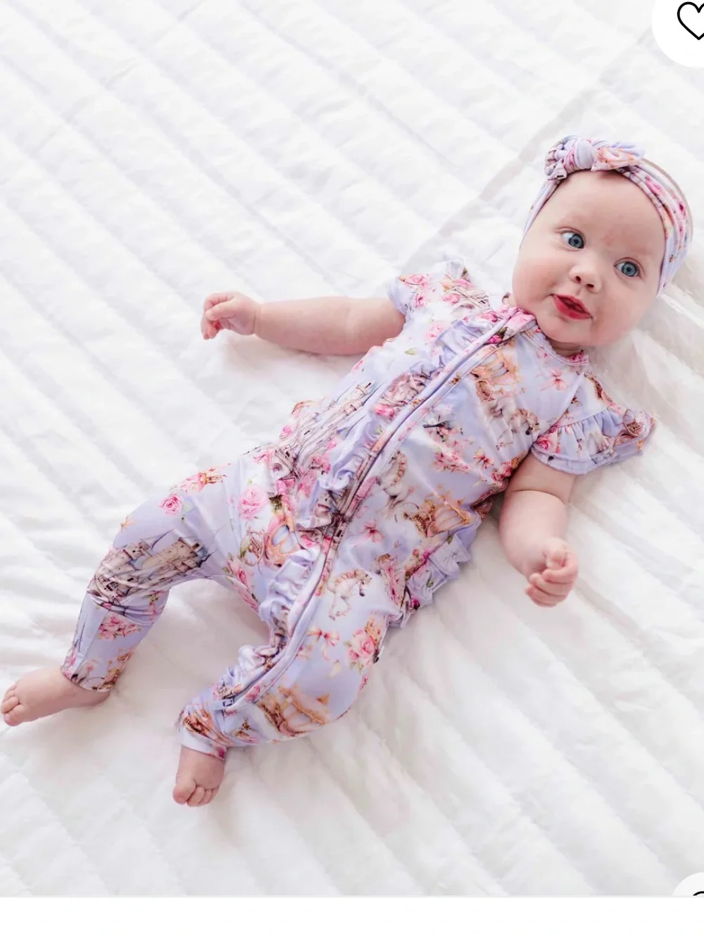 Bums and Roses Convertible Ruffle Romper in a “Knight to Remember” 0-3 Months